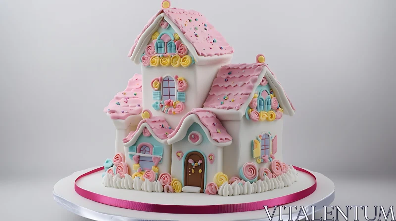 Pastel Iced House Birthday Cake AI Image