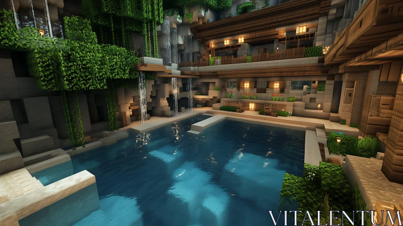 AI ART Minecraft Underground Pool and House Design