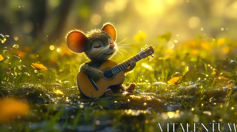 Musical Mouse in Golden Sunlight AI Image