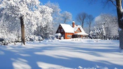 Serene Snow-Covered House in Winter Wonderland