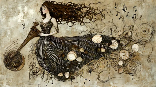 Harmonious Abstract Woman with Musical Swirls