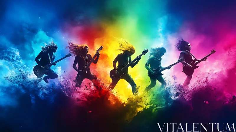 Colorful Guitarists in a Dynamic Scene AI Image