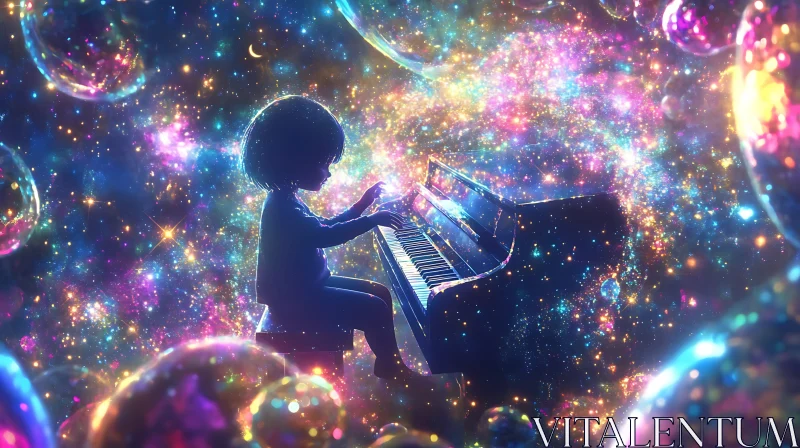 Piano Performance Amidst the Stars AI Image