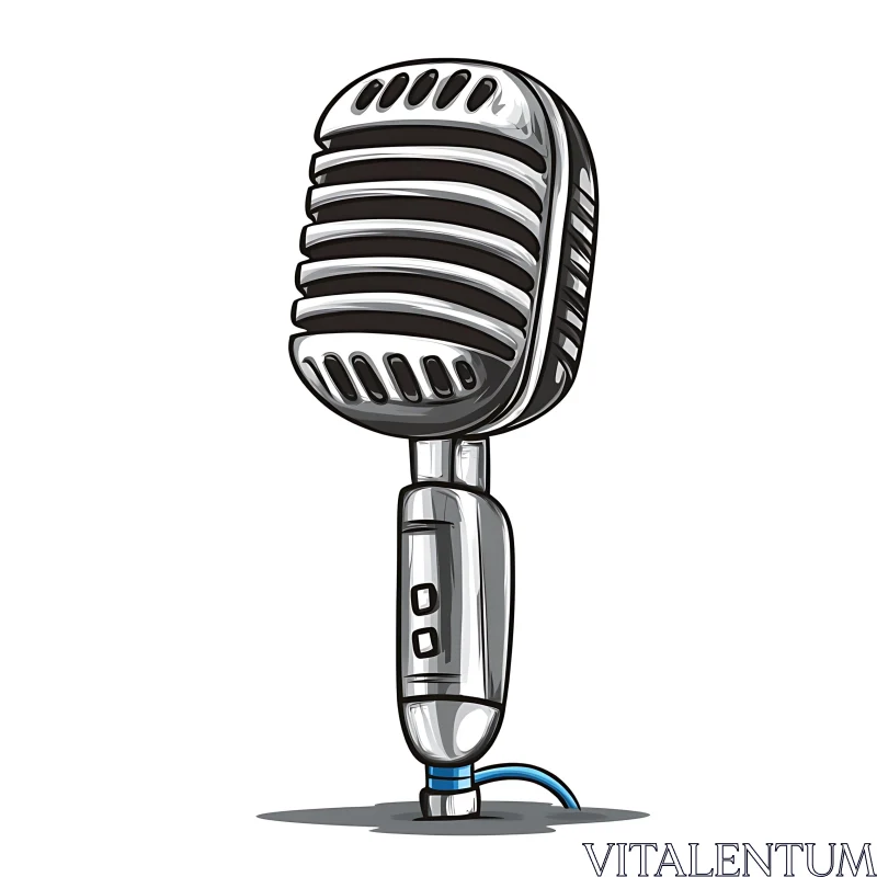 Retro Silver Microphone Digital Art AI Image