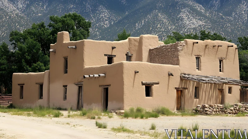 Rustic Adobe Home by the Mountains AI Image