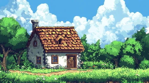 Pixel Art Cottage in Forest