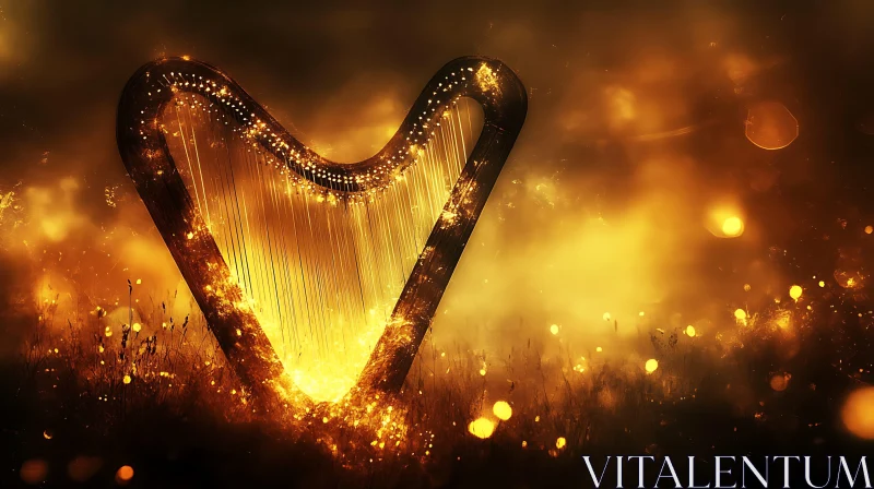 AI ART Ethereal Harp with Glowing Light