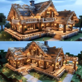 Pixelated Two-Story Minecraft Cabin