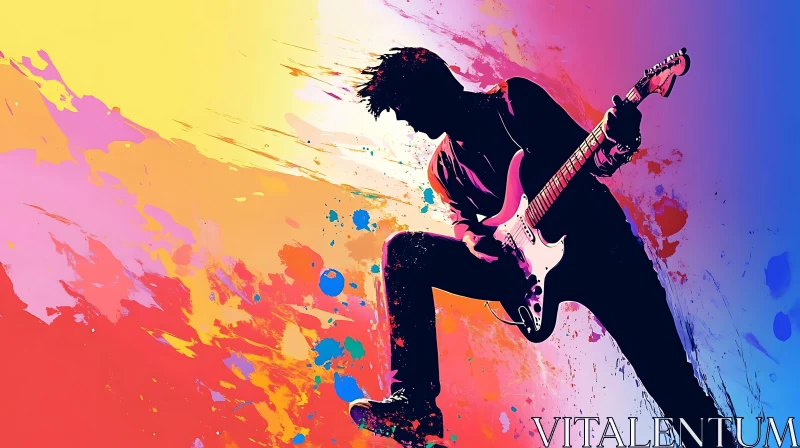 Vibrant Silhouette of Guitarist Playing Guitar AI Image