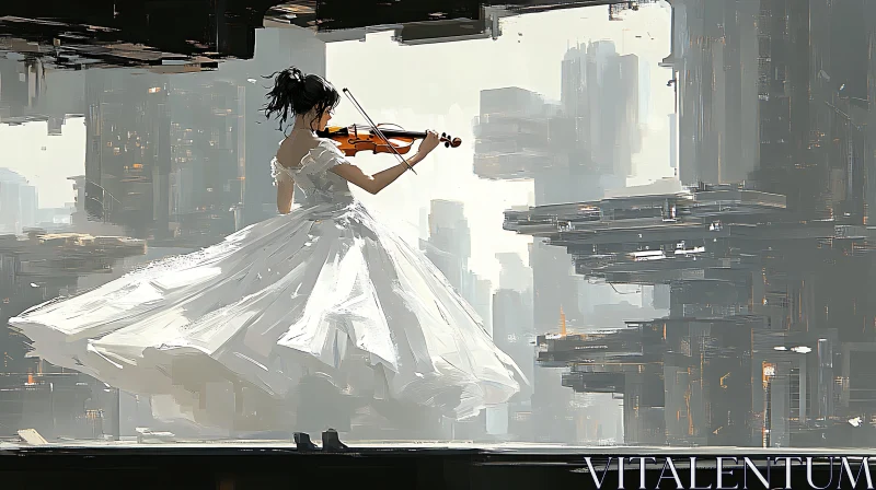 AI ART Ethereal Violinist in Abstract City