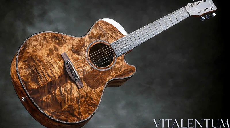 Intricate Design Wooden Acoustic Guitar AI Image