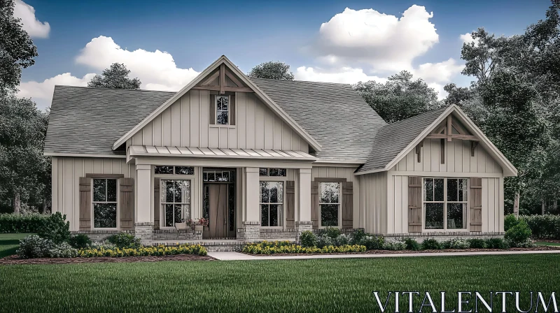 Modern House with Shingle Roof and Front Porch AI Image