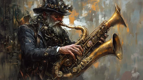 Steampunk Musician with Saxophone