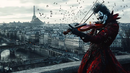 Violinist Plays Overlooking Paris