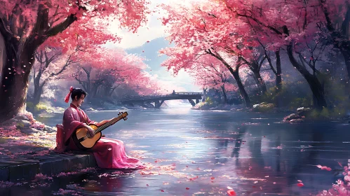 Serene Spring Landscape with Blossom Reflections