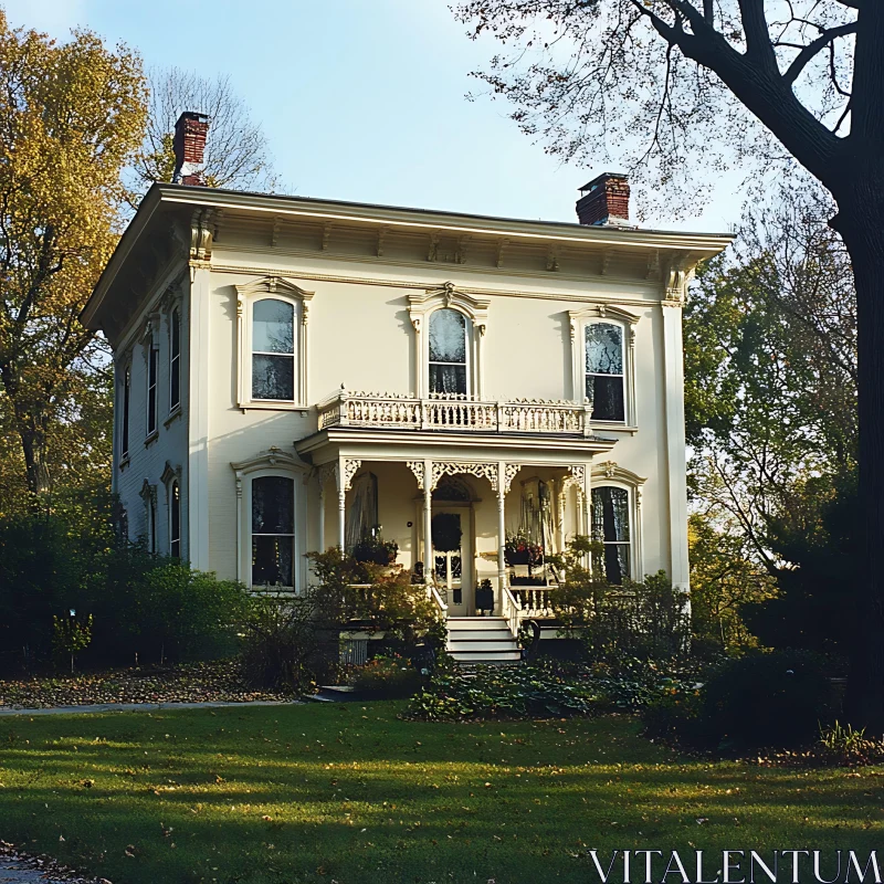 Victorian House with Ornate Details in Autumn