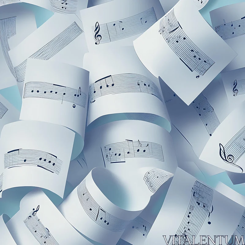 Scattered Sheet Music with Handwritten Notes