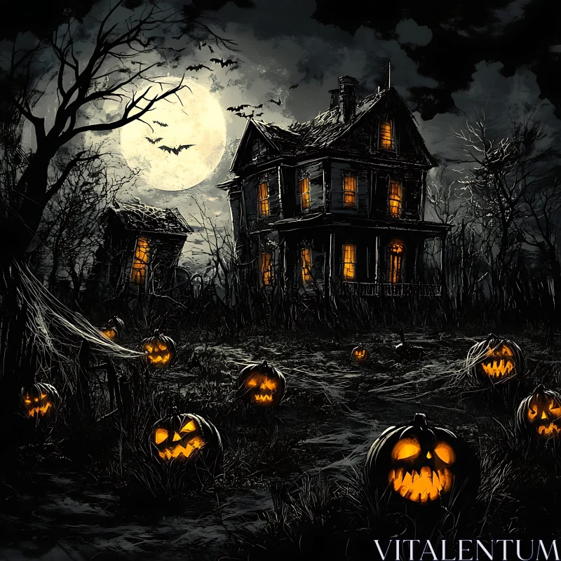Spooky Halloween Night Scene AI Image