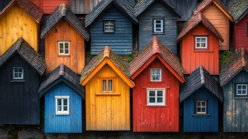 Close-up of Charming Wooden Houses with Colorful Paint