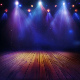 Colorful Spotlights on Wooden Stage