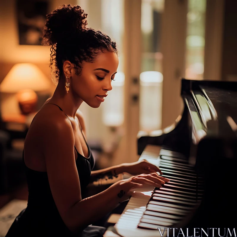 Elegant Woman Playing Piano Indoors