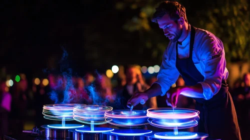 Neon-Lit Outdoor Gastronomy by Chef