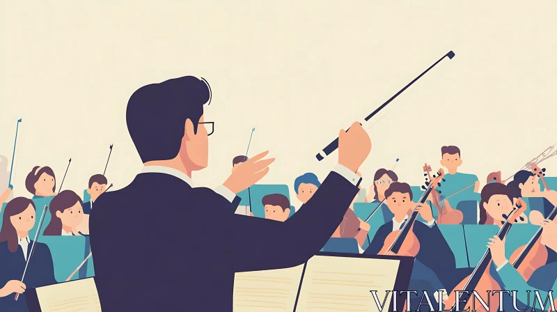 Symphony Conductor Directing Orchestra Musicians AI Image