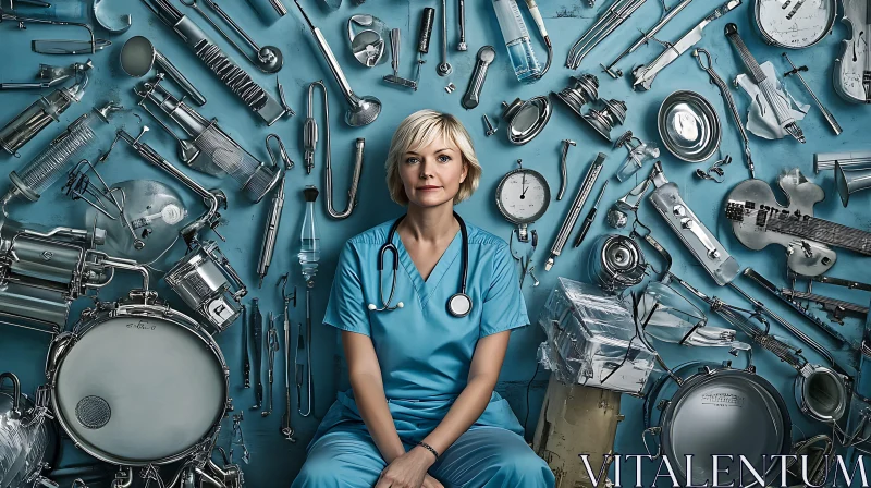 Medical Professional Surrounded by Instruments AI Image