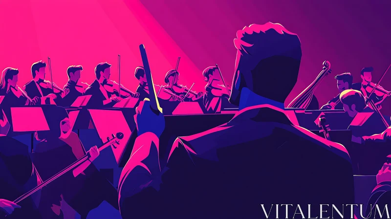 Neon Stylized Orchestra and Conductor AI Image