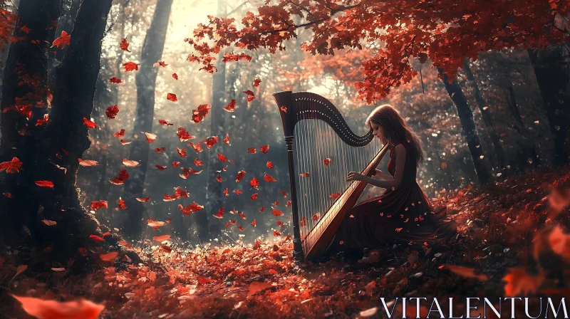 Autumn Forest Harp Serenade AI Image