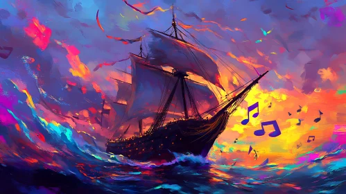 Sunset Ocean Ship with Music