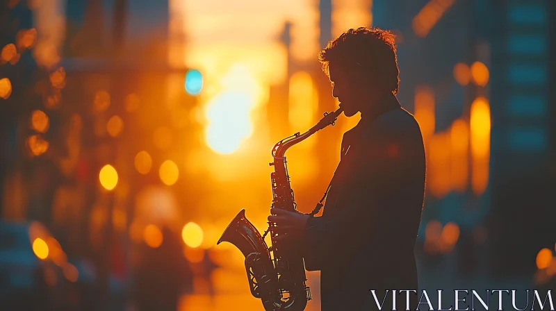 Urban Musician at Golden Hour AI Image