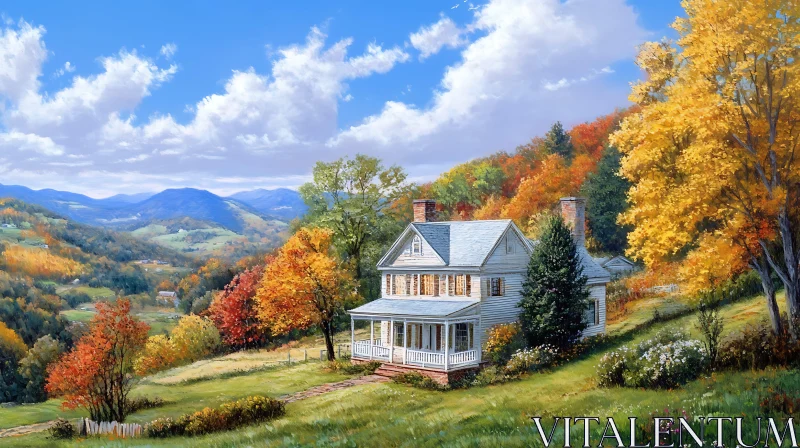 Picturesque Autumn Landscape with a Country House AI Image