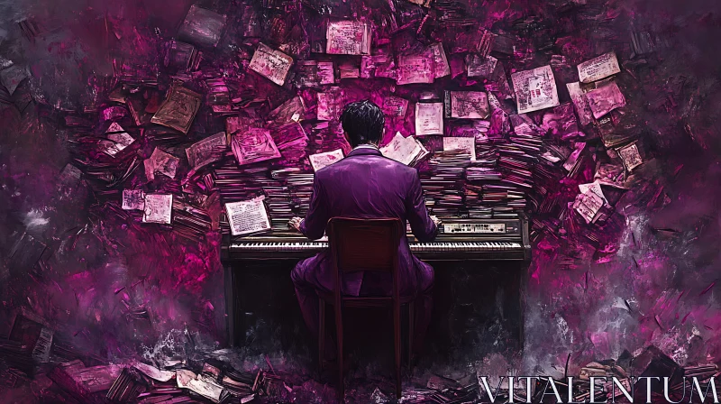 Sheets of Music: Purple Piano Art AI Image