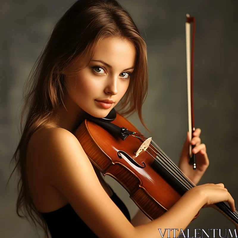 Elegant Female Musician Holding a Violin AI Image