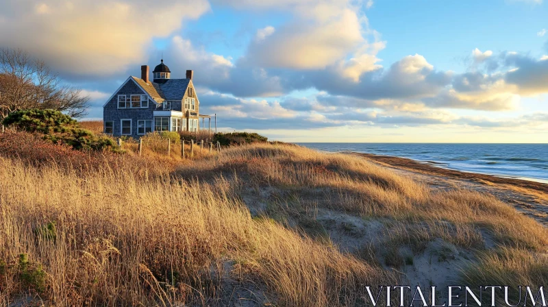 AI ART Oceanfront Home with Sunset Glow