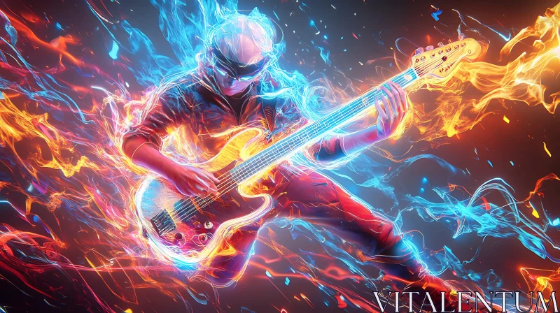 Fiery and Icy Guitar Performance Artwork AI Image