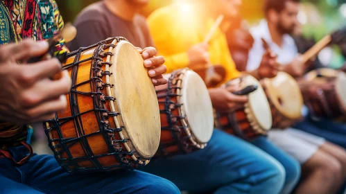 Musicians Playing Percussion Instruments Outside