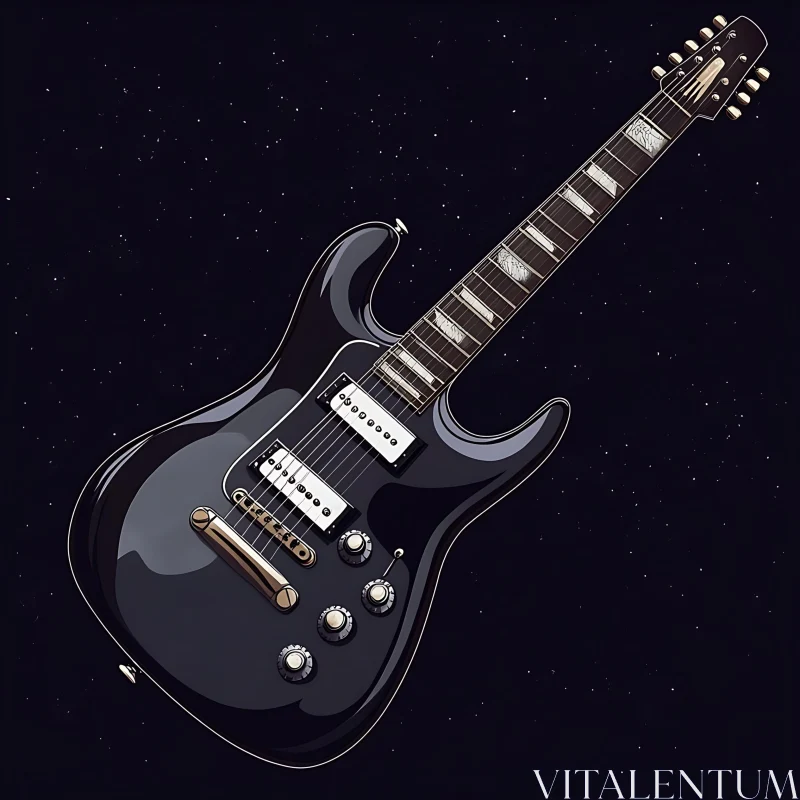 Sleek Black Electric Guitar in Space AI Image