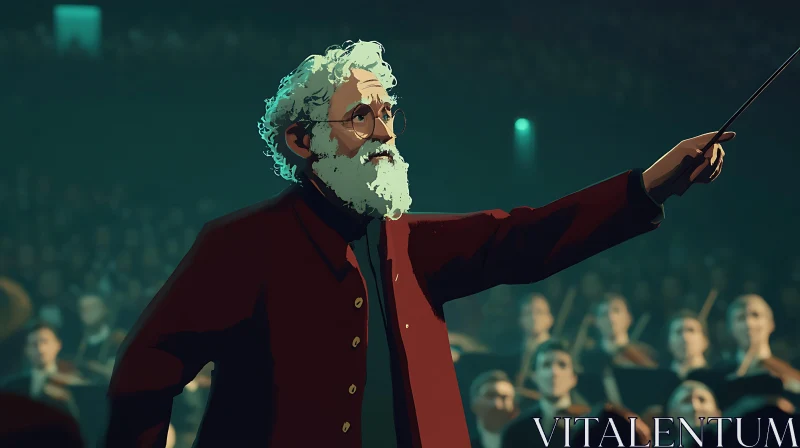 Orchestra Conductor in Maroon Coat at Performance AI Image