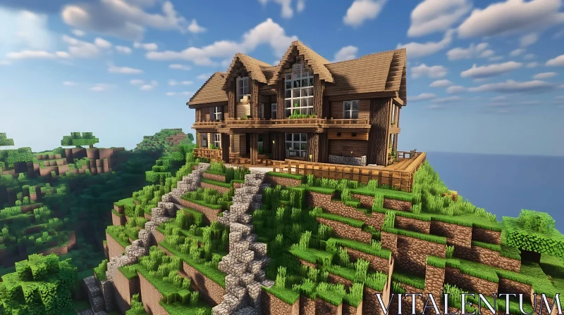 AI ART Minecraft Wooden House on a Green Hill