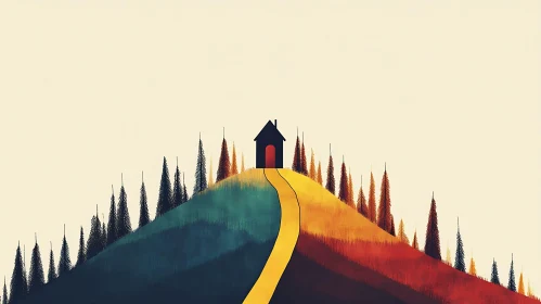 House at Hilltop with Yellow Pathway