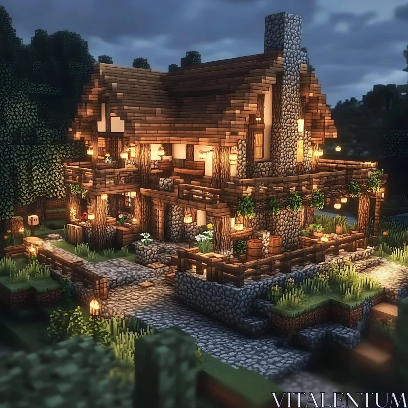 Cozy Minecraft Home Surrounded by Nature AI Image