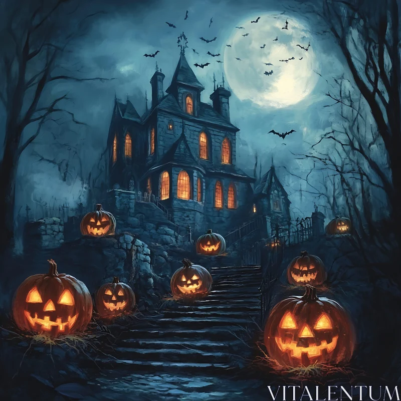 AI ART Spooky Halloween Haunted House Scene