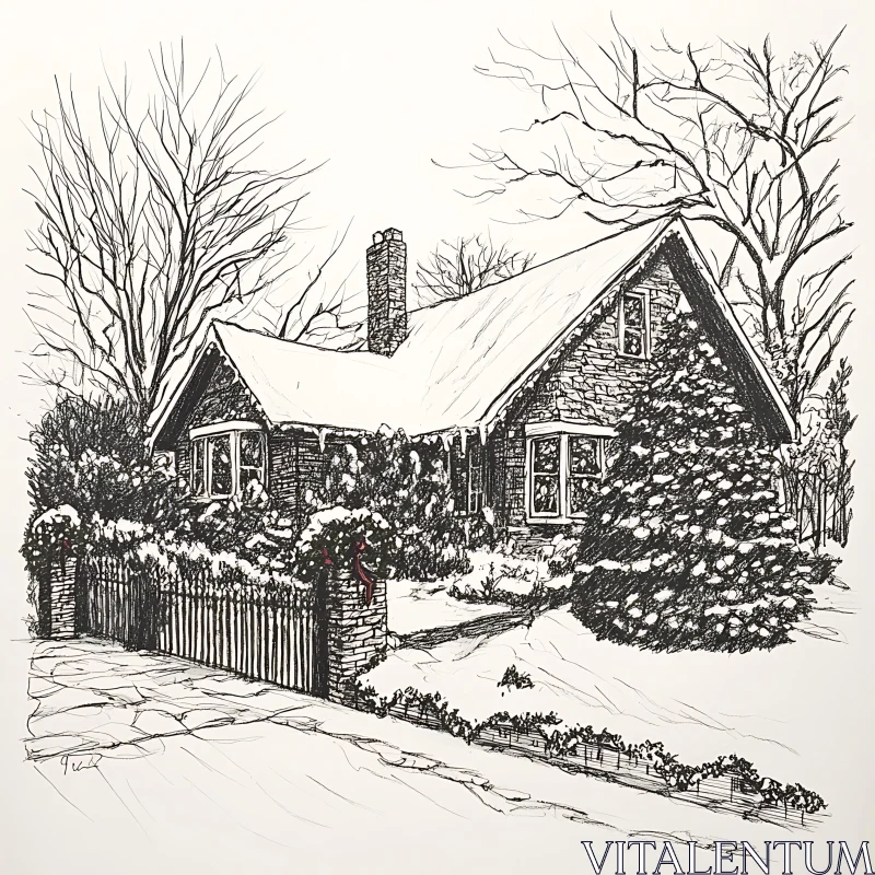 AI ART Winter House Drawing