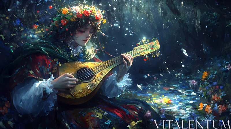 AI ART Whimsical Forest Scene with Musical Woman