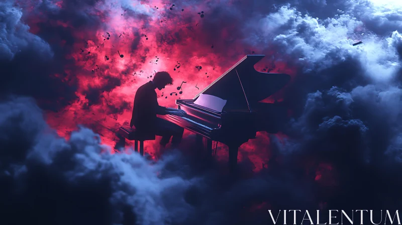 Ethereal Piano Performance in the Sky AI Image