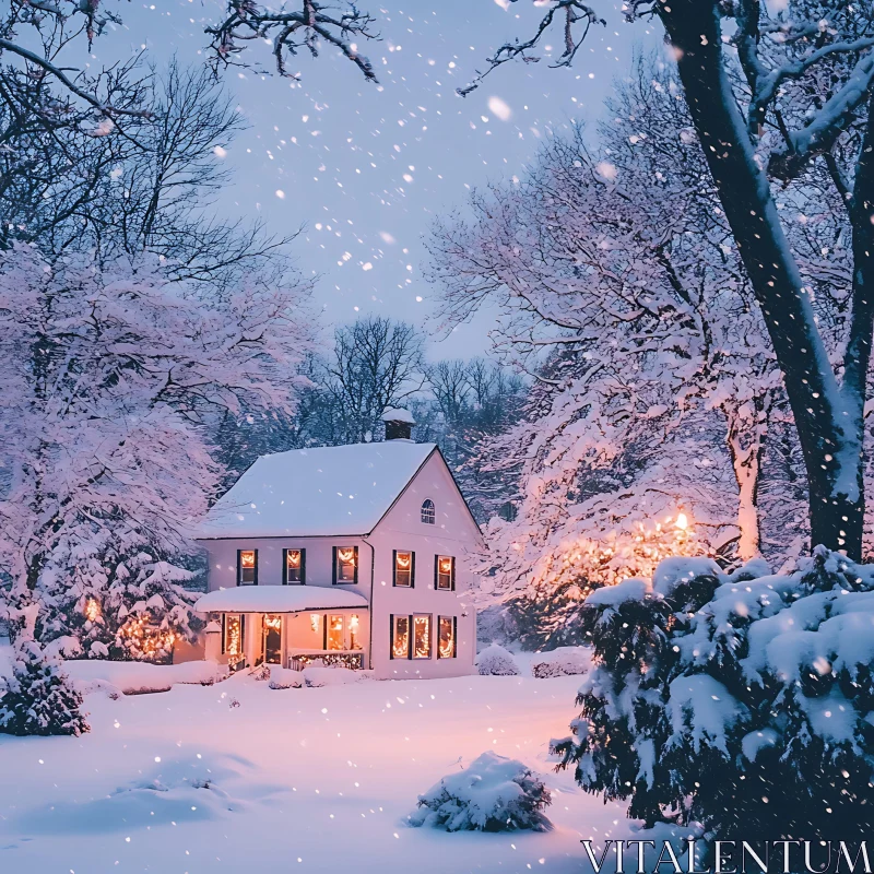 Cozy House in a Winter Wonderland AI Image