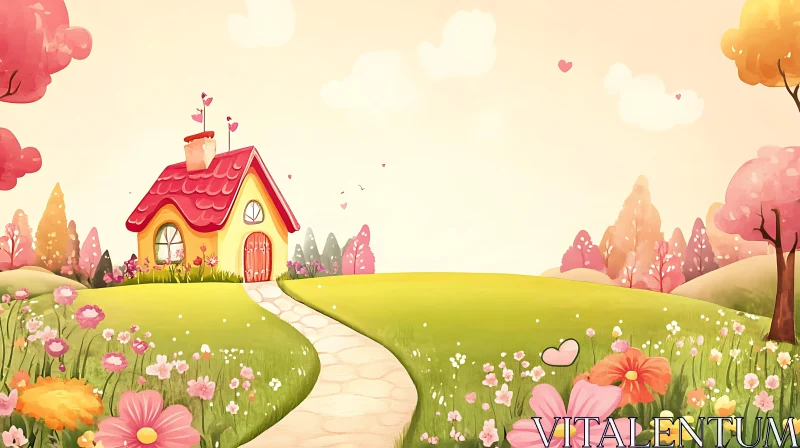 AI ART Quaint House Surrounded by Blooming Flowers