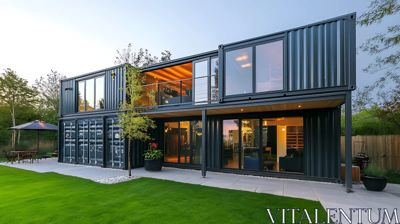 Contemporary Container Home with Large Glass Windows AI Image